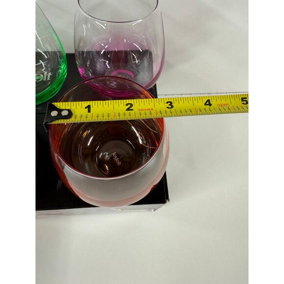 Joy Jolt 6 Hue Stemless Wine Glass Set 15 Oz Stemless Set Of 6 Short Large - Picture 5 of 7